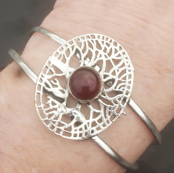 New Garnet 925 Silver Cuff Bracelet. - Picture 2 of 14